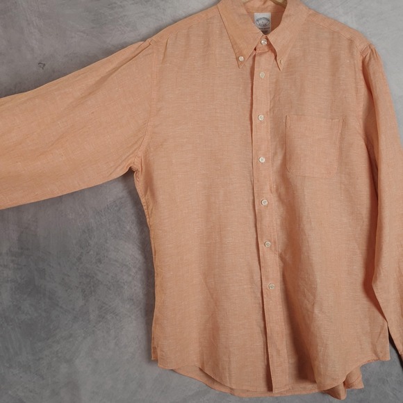 Brooks Brothers Shirt Mens Large Orange Irish Linen Button Down Long Sleeve - Picture 9 of 15